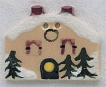 MHB - Ceramic Buttons - 86158 - Double Chimney House With Snow