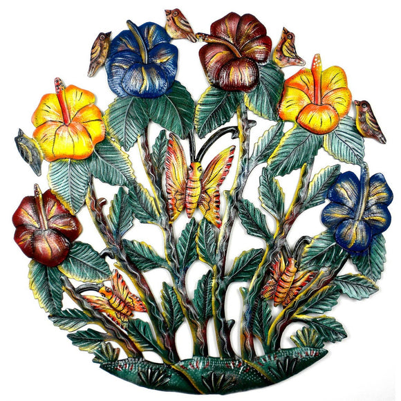 CDB - Haitian Metal Drum - Flower Garden and Butterfly - 24 Inch