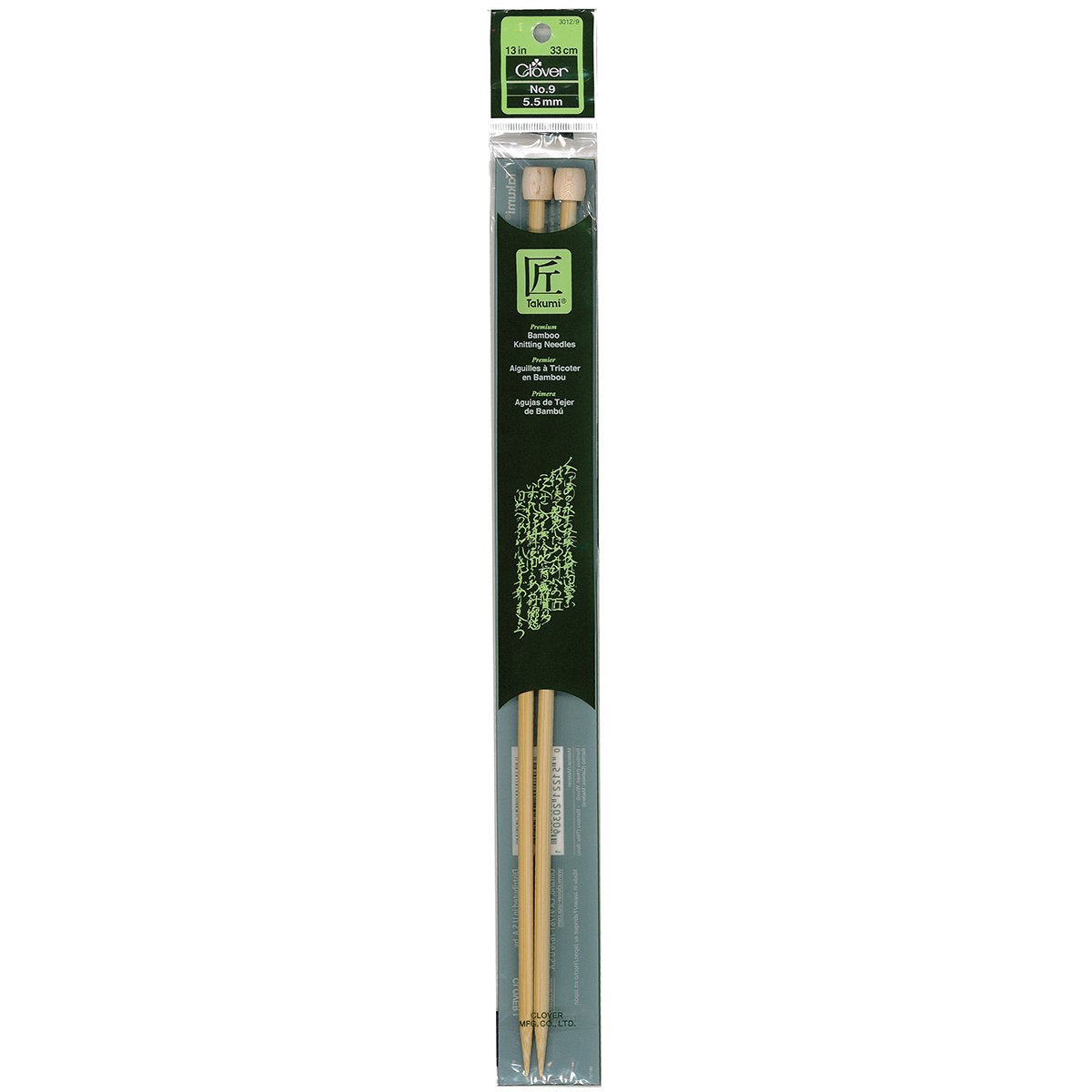 CLV - Takumi Bamboo Knitting Needles Single Pointed (13") No. 9