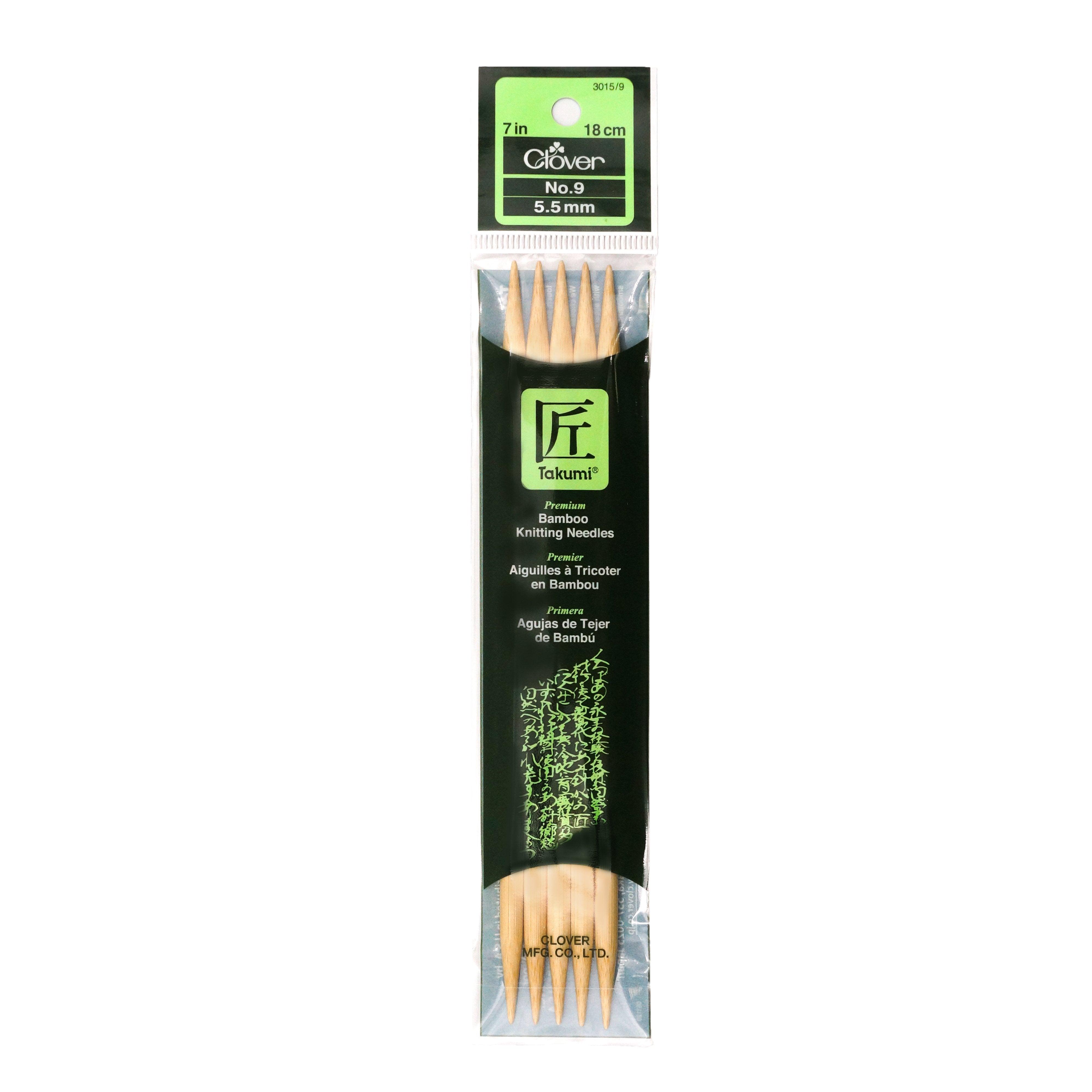 CLV - Takumi Bamboo Knitting Needles Double Pointed (7") No. 9