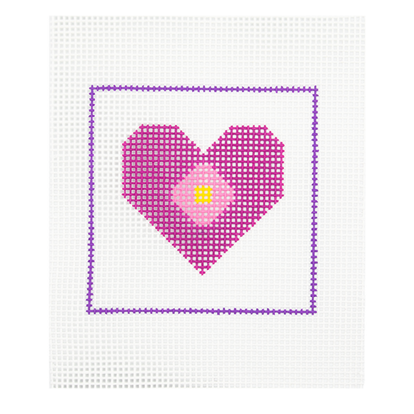 CN - DeElda - Pink Heart with Flower - Kids Needlepoint Kit