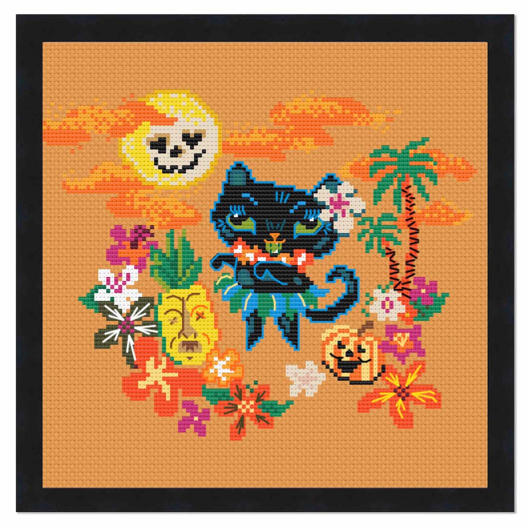 Halloween Hula Kitty by Fluff Counted Cross Stitch Kit - 0