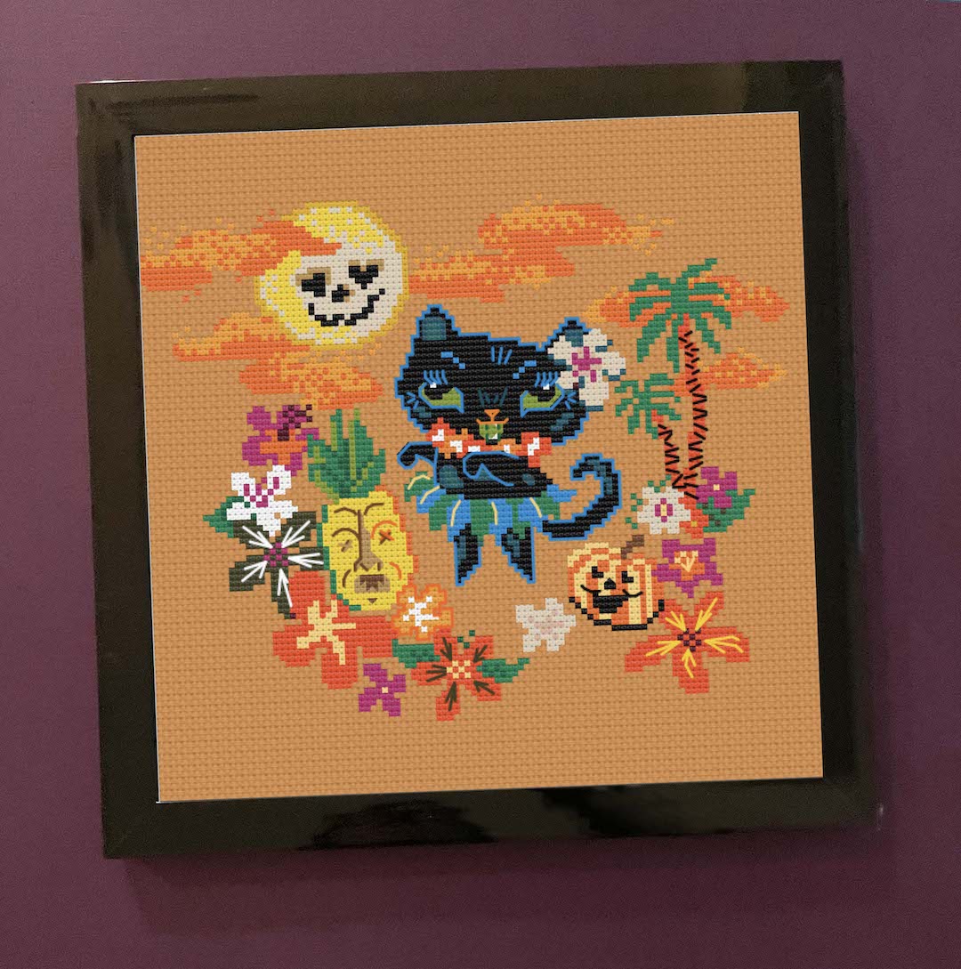 Halloween Hula Kitty by Fluff Counted Cross Stitch Kit