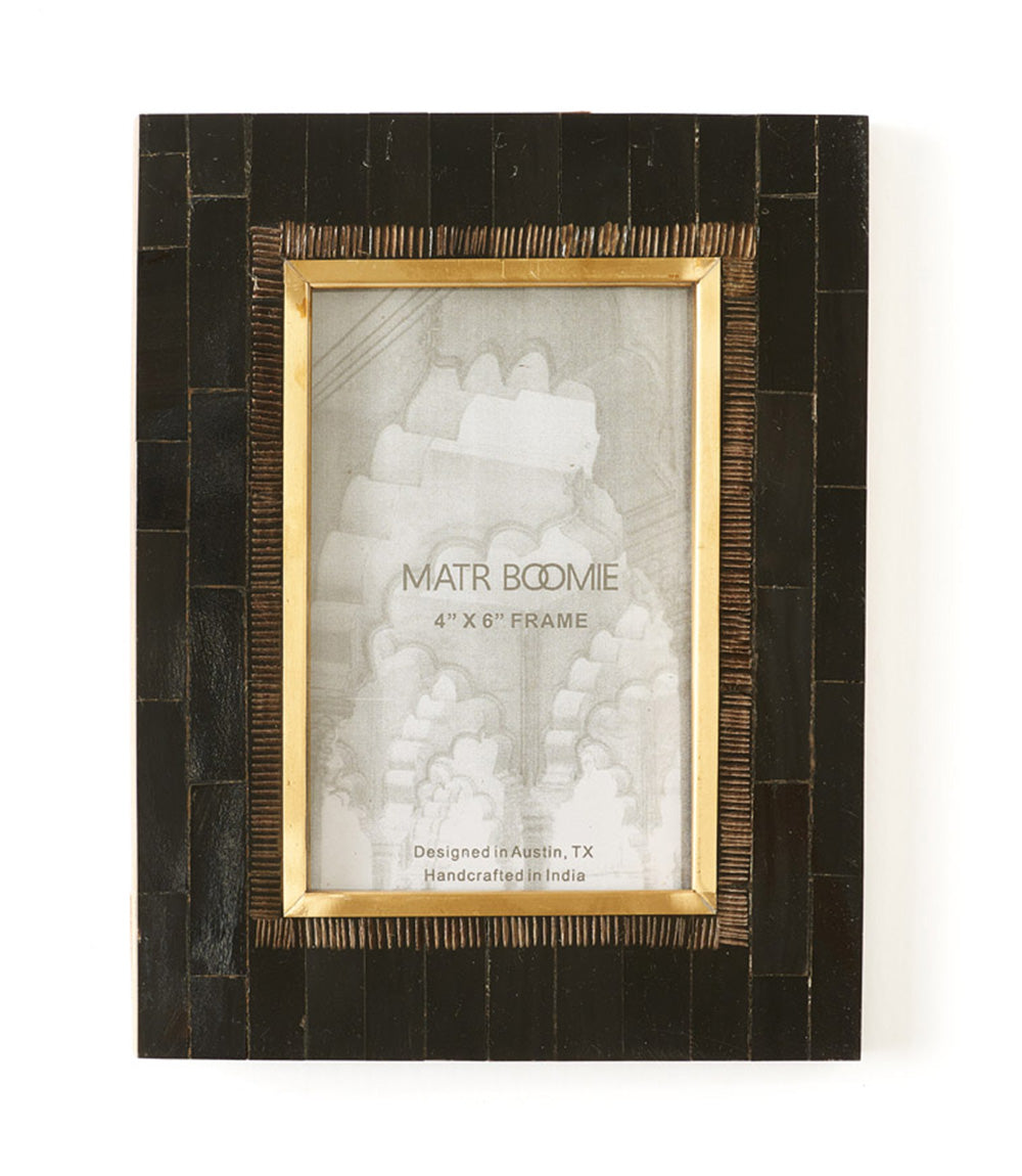 MBFT - Andhera 4x6 Black Picture Frame - Carved Horn, Brass Inlay