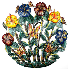 CDB - Haitian Metal Drum - Flower Garden and Butterfly - 24 Inch