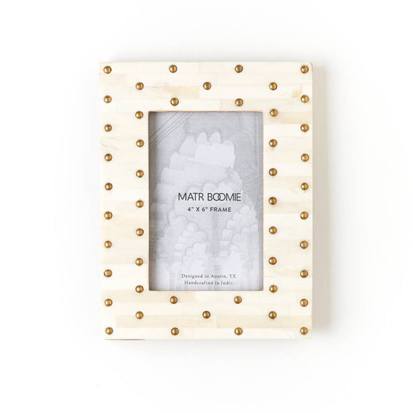 MBFT - Mukhendu 4x6 Picture Frame - Carved Bone, Brass Studs