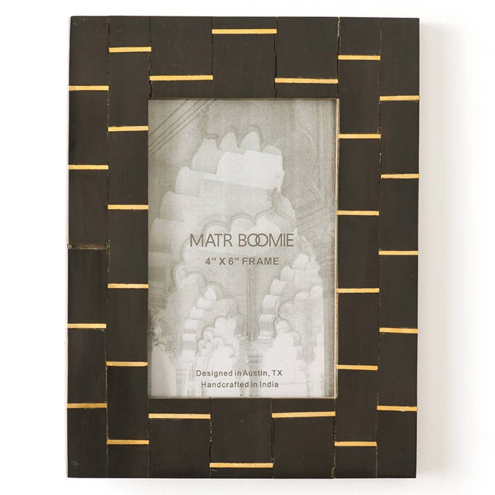 MBFT - Andhera Dash 4x6 Black Picture Frame - Carved Horn, Brass